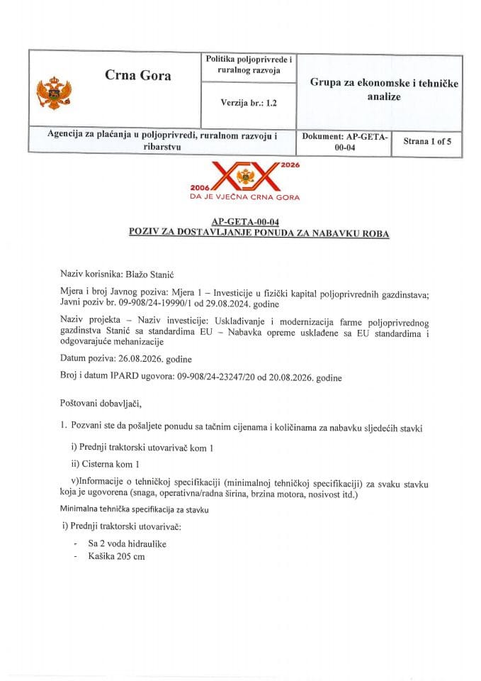 Javni poziv Stanic Blazo Mehanizacija