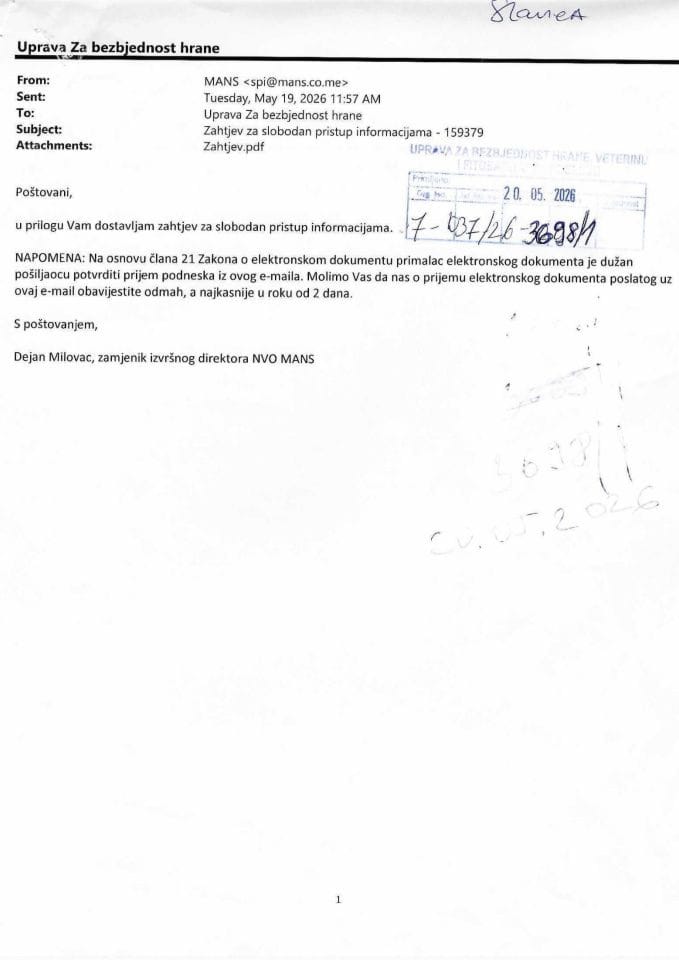 Rješenje 7-037/26-3698/4 sa informacijom