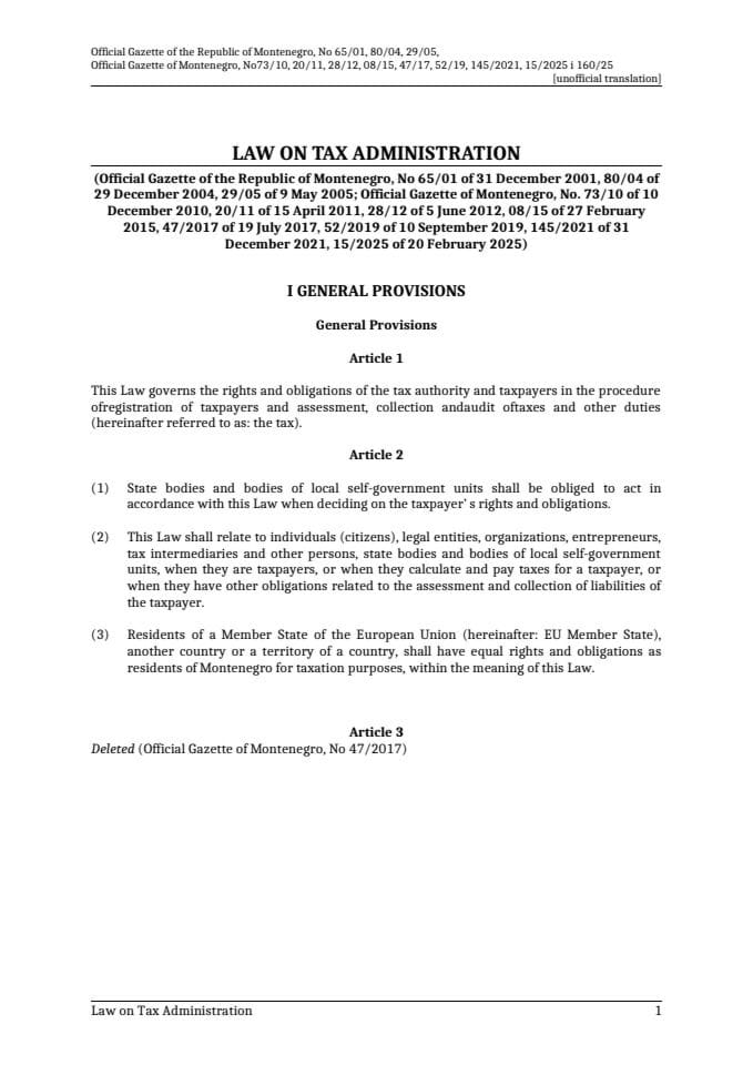 Law on Tax Administration - OGM 160-2025 ENG