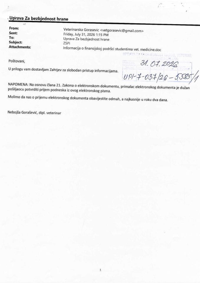 Rješenje UPI-7-037/26-5585/2 sa informacijom