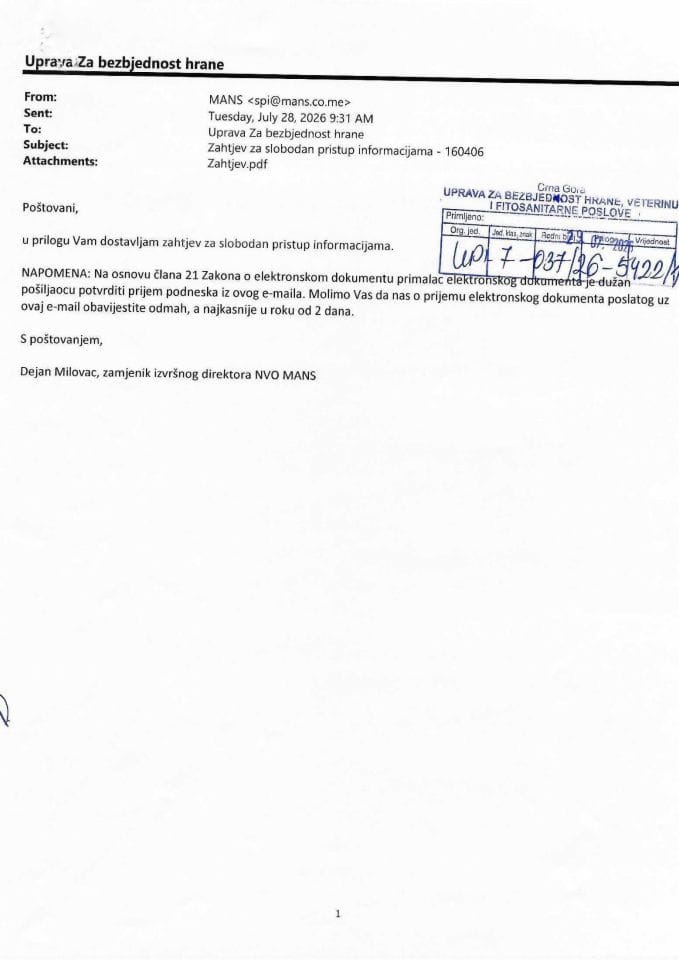 Rješenje UPI-7-037/26-5422/2 sa informacijom