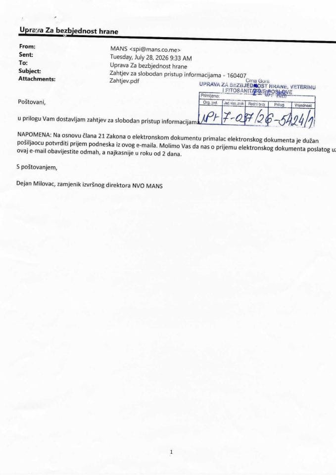 Rješenje UPI-7-037/26-5424/2 sa informacijom