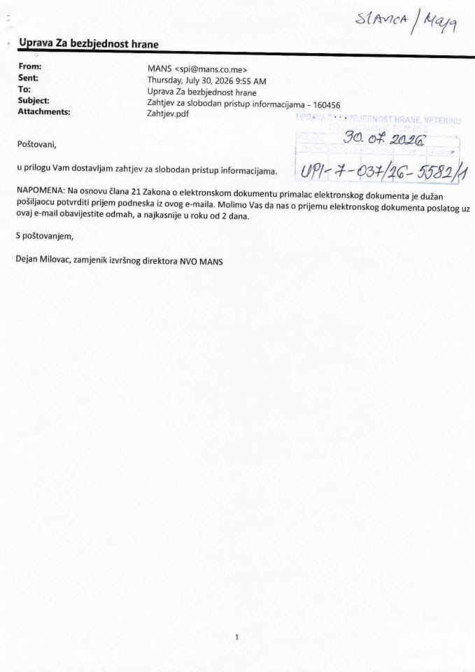 Rješenje UPI-7-037/26-5582/2 sa informacijom