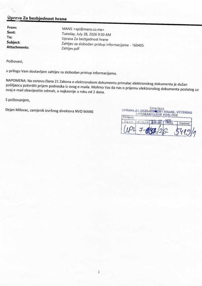 Rješenje UPI-7-037/26-5419/2 sa informacijom