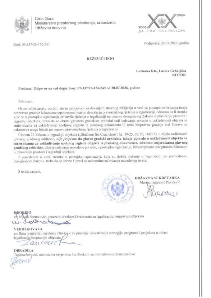 Legalizacija - 07-337-26-156-251 odgovor Reževići d.o.o.