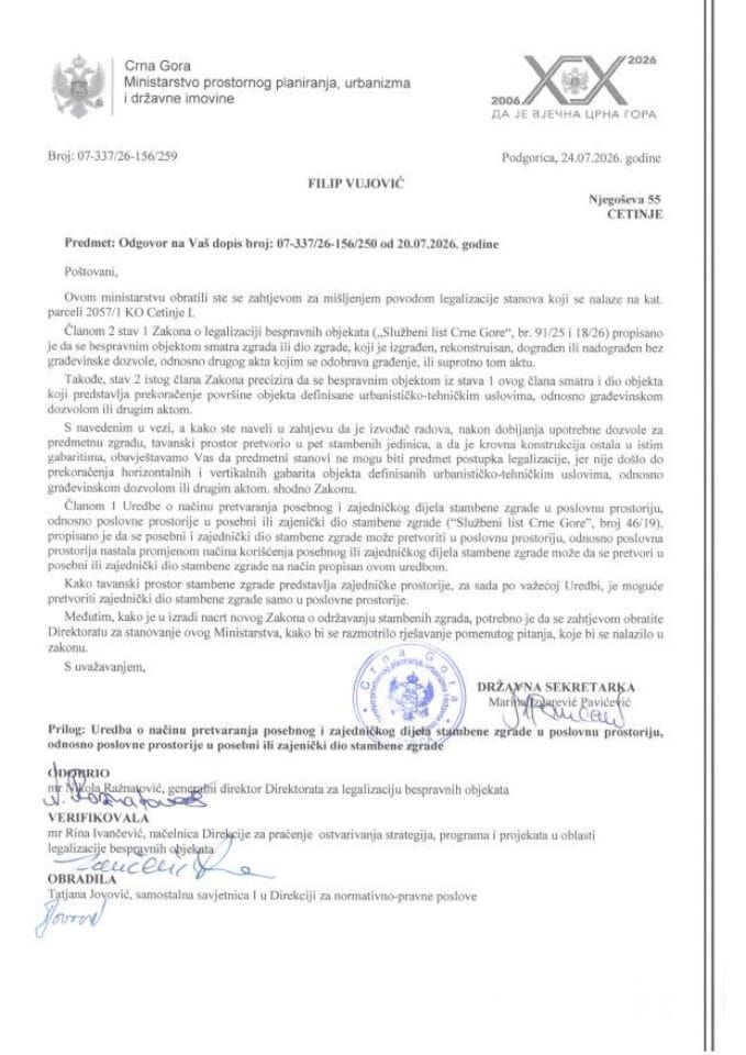 Legalizacija - 07-337-26-156-259 odgovor Filipu Vujoviću
