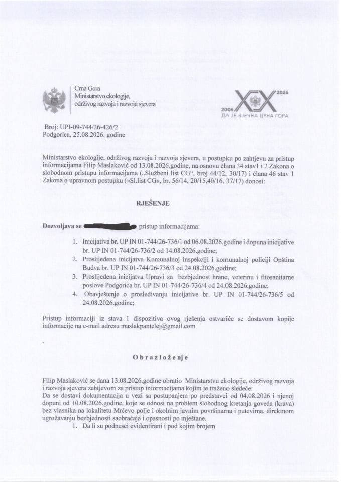 Rješenje fizičko lice  br. UPI-09-744 26-426 2 od 25.08.2026