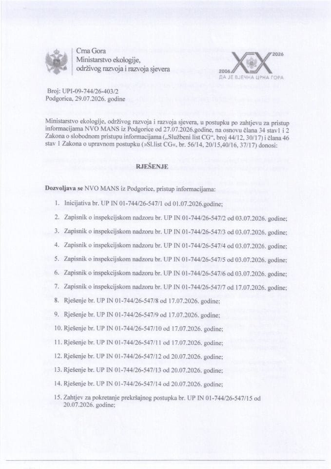 Rješenje NVO MANS  br. UPI-09-744 26-403 2 od 29.07.2026