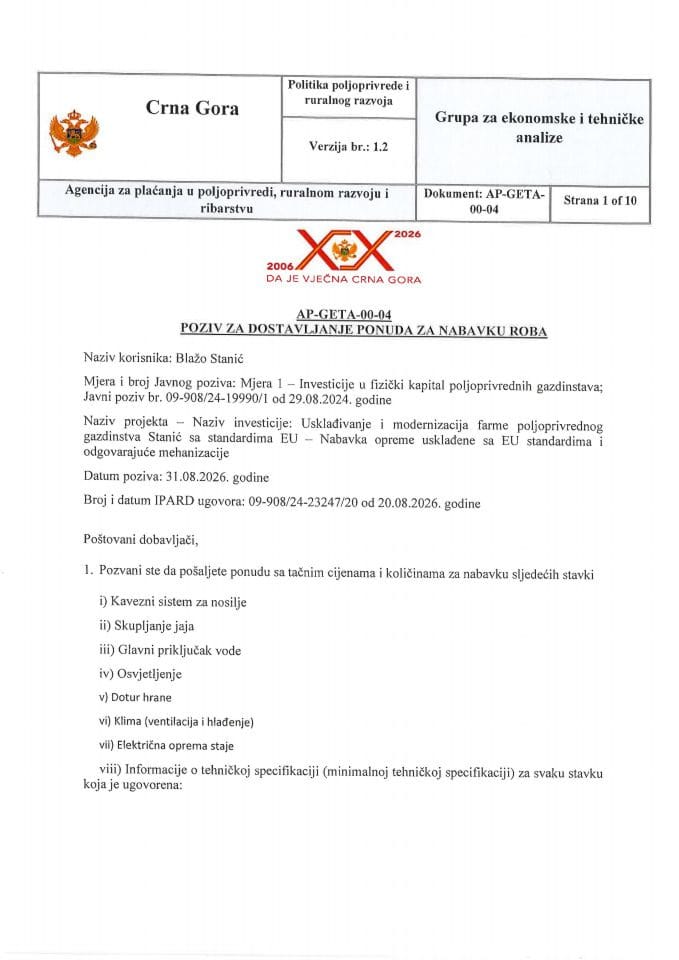 Javni poziv Blažo Stanic kavezi