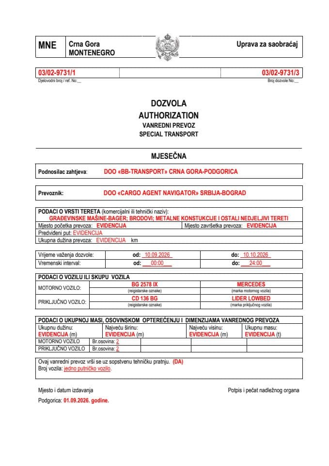BB-TRANSPORT 03-02-9731-CARGO AGENT NAVIGATOR-sep-mjesečna