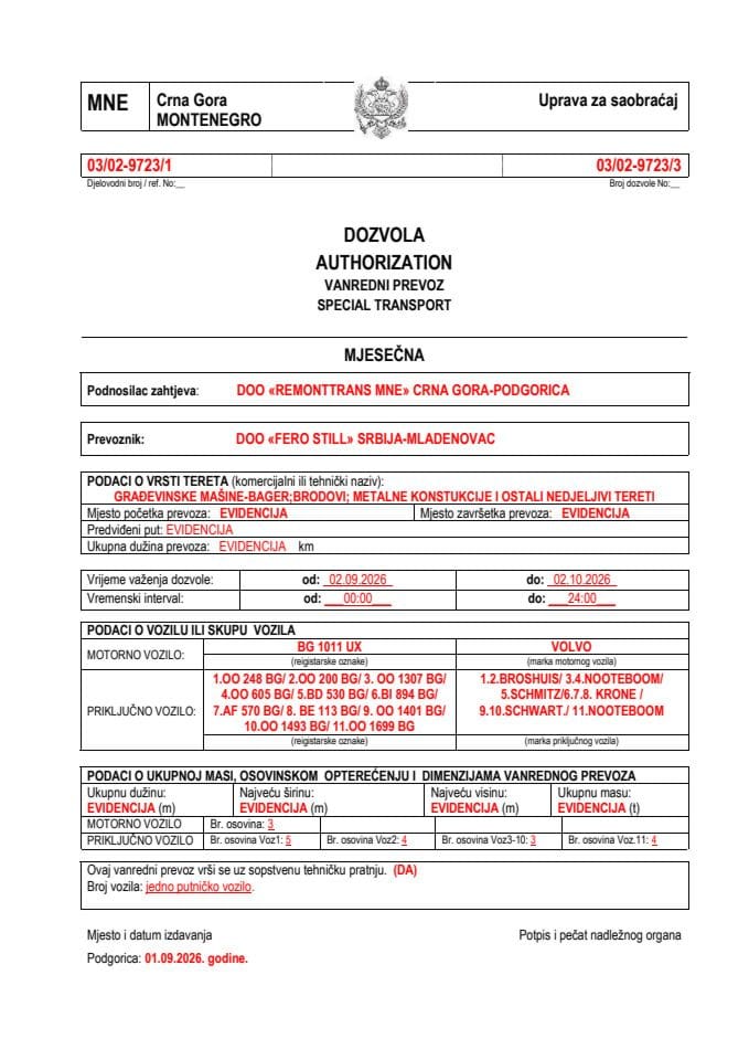 REMONTTRANS MNE 03-02-9723-FERO STILL-sep-mjesečna