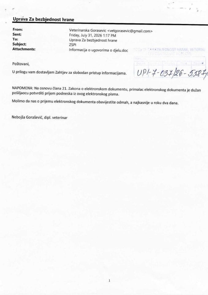 Rješenje UPI-7-037/26-5587/2 sa informacijom