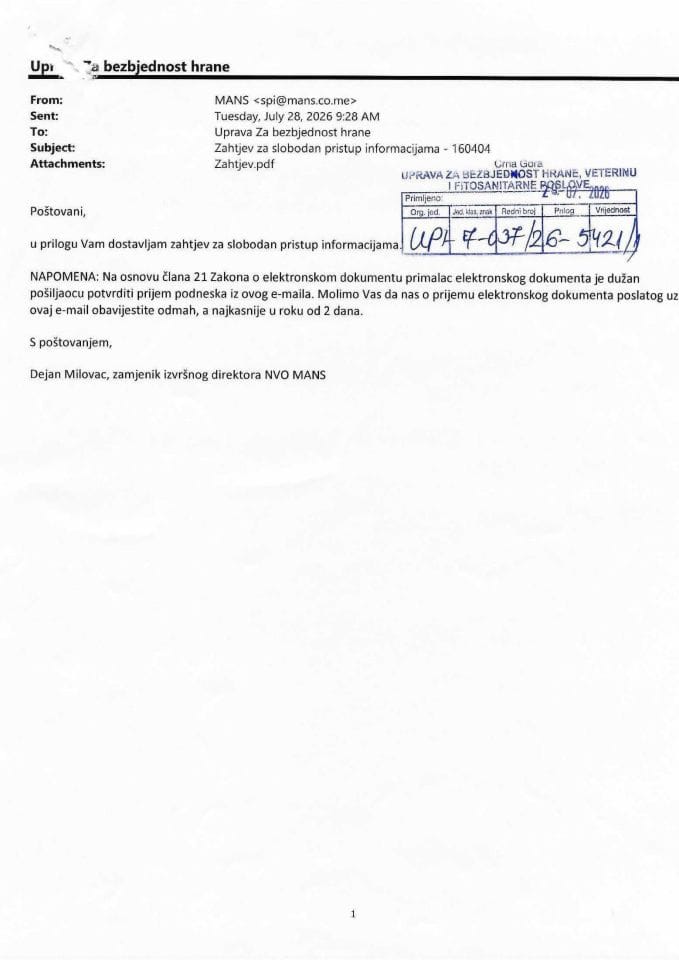 Rješenje UPI-7-037/26-5421/2 sa informacijom