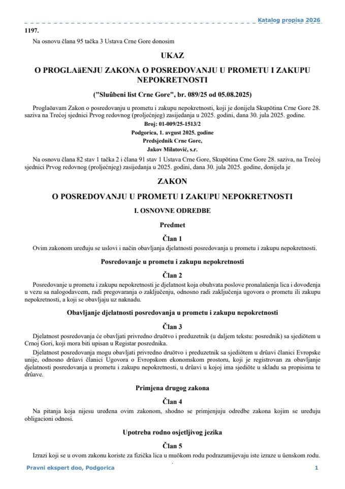 Zakon o posredovanju u prometu i zakupu nepokretnosti
