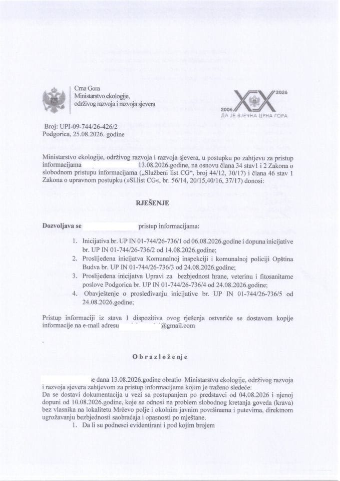 Rješenje fizičko lice  br. UPI-09-744 26-426 2 od 25.08.2026