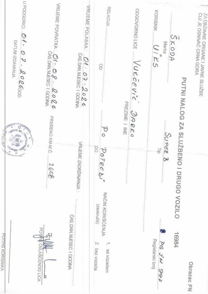 Putni nalozi 1.7.2026. - 1.8.2026.  1