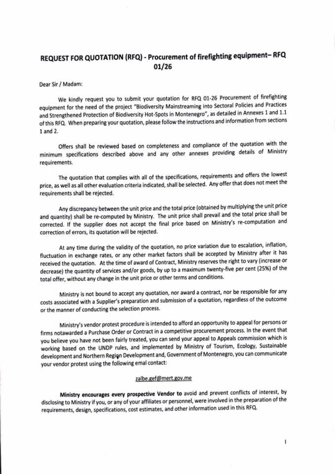 RFQ 01 26 Procurement of firefighting equipment