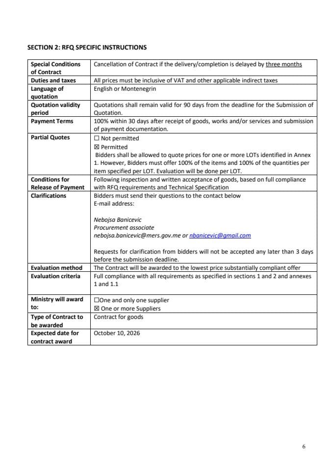 Section 2 RFQ Specific Instructions RFQ 01-26