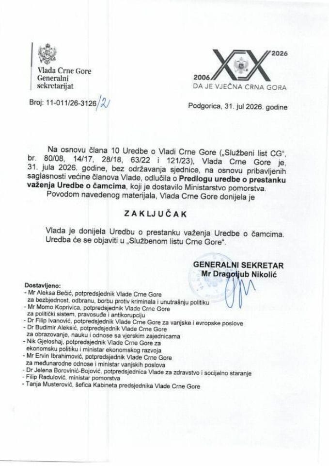 Predlog uredbe o prestanku važenja Uredbe o čamcima - Zaključci