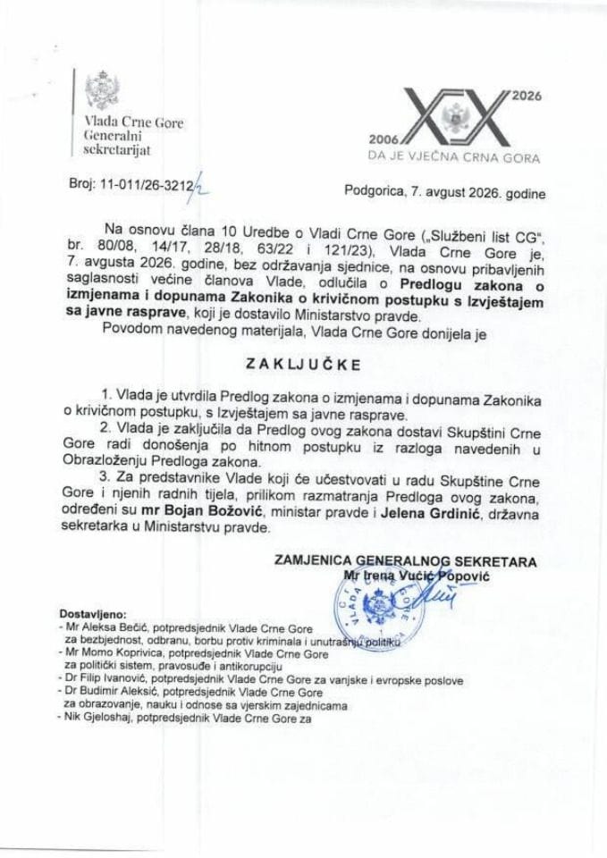 Predlog zakona o izmjenama i dopunama Zakonika o krivičnom postupku s Izvještajem sa javne rasprave - Zaključci