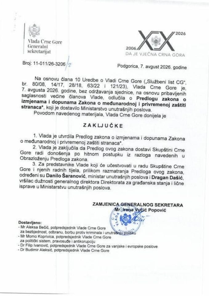 Predlog Zakona o izmjenama i dopunama Zakona o međunarodnoj i privremenoj zaštiti stranaca* - Zaključci