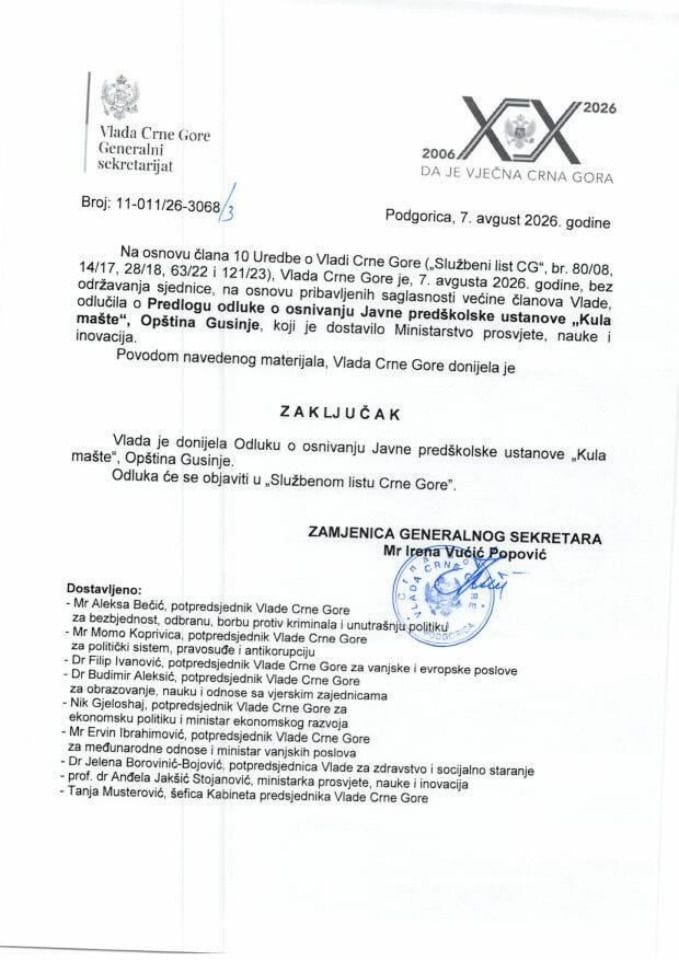 Predlog odluke o osnivanju Javne predškolske ustanove „Kula mašte“, Opština Gusinje - Zaključci