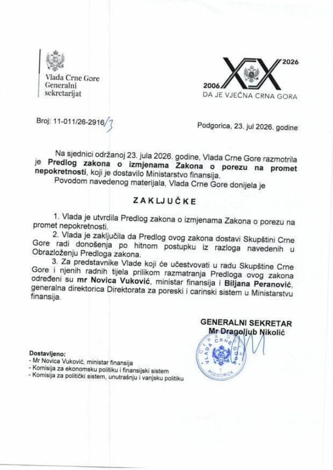 Предлог закона о измјенама Закона о порезу на промет непокретности - Закључци