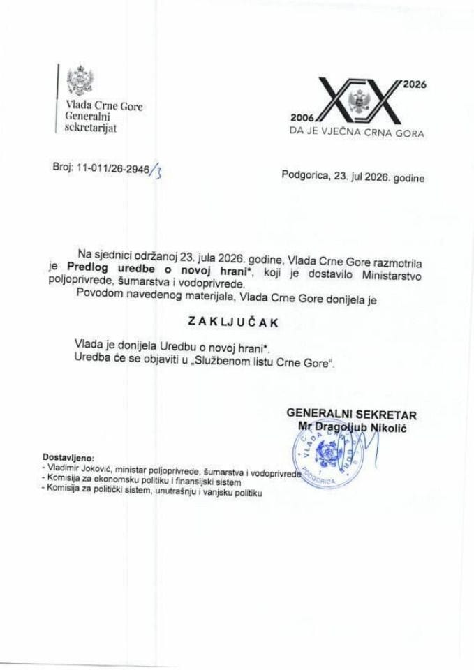 Predlog uredbe o novoj hrani* - Zaključci