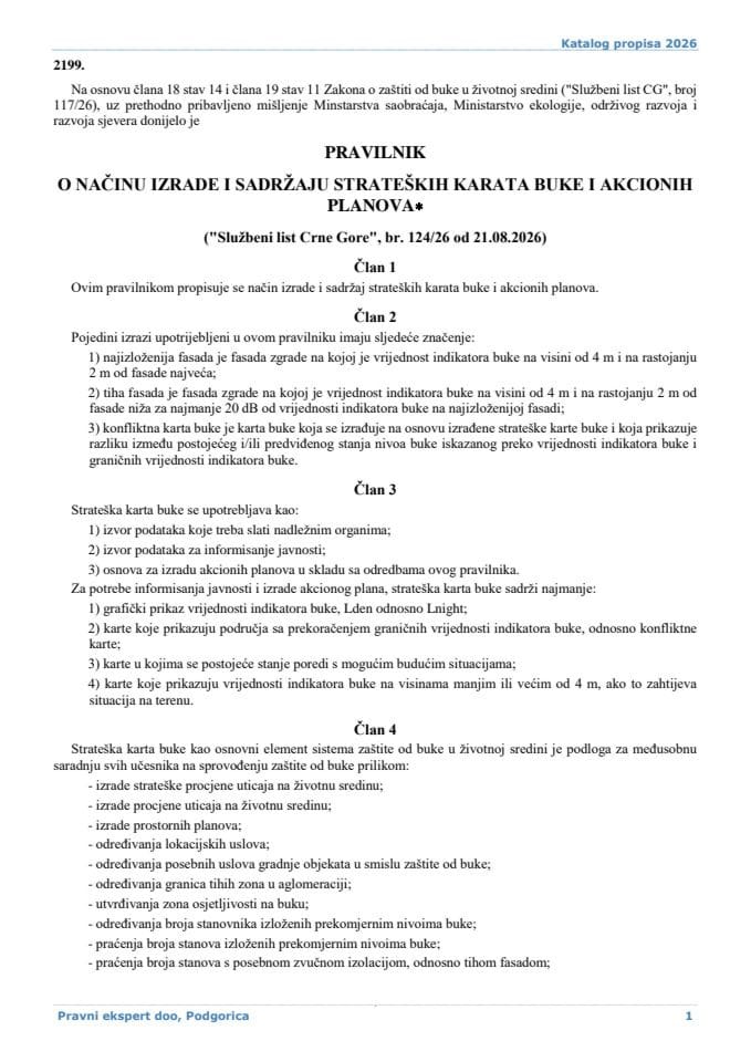 Pravilnik o načinu izrade i sadržaju strateških karata buke i akcionih planova