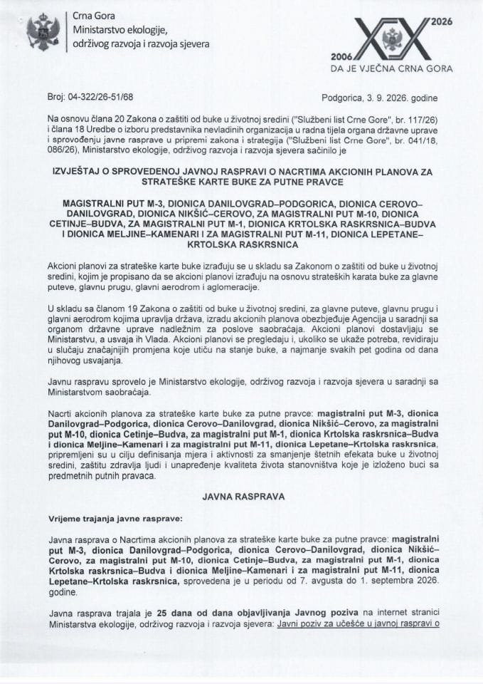 Izvještaj o sprovedenoj javnoj raspravi za sedam putnih pravaca