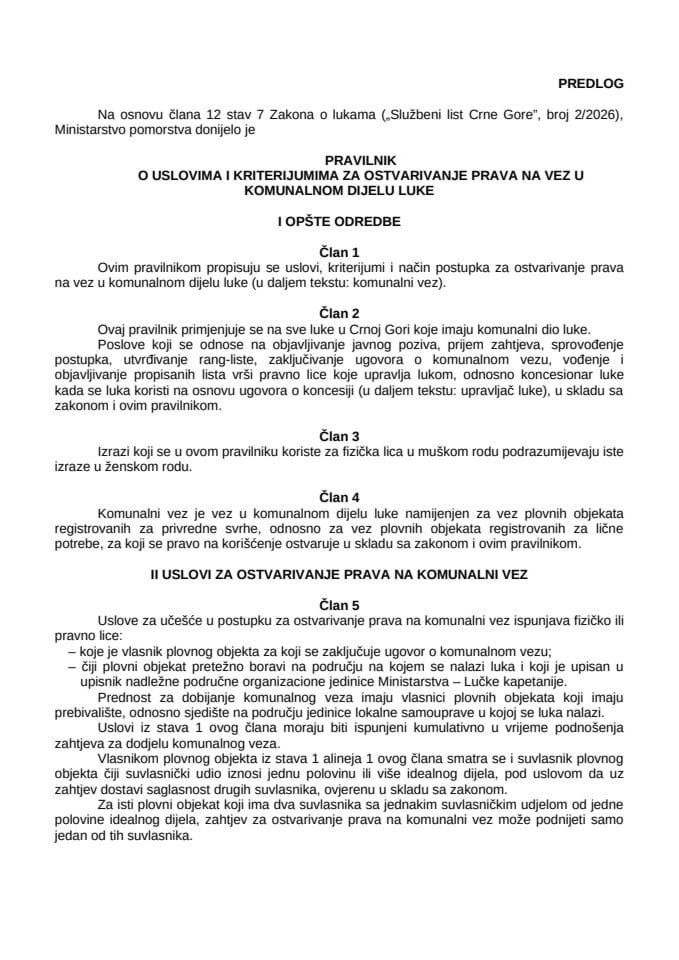 2. septembar Pravilnik o komunalnom vezu