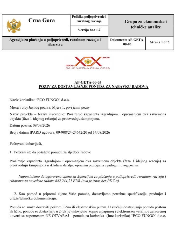 Poziv za dostavljanje ponuda Eco Fungo final