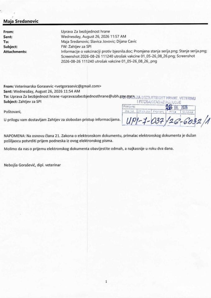 Zahtjev UPI-7-037/26-6032/1 sa informacijom