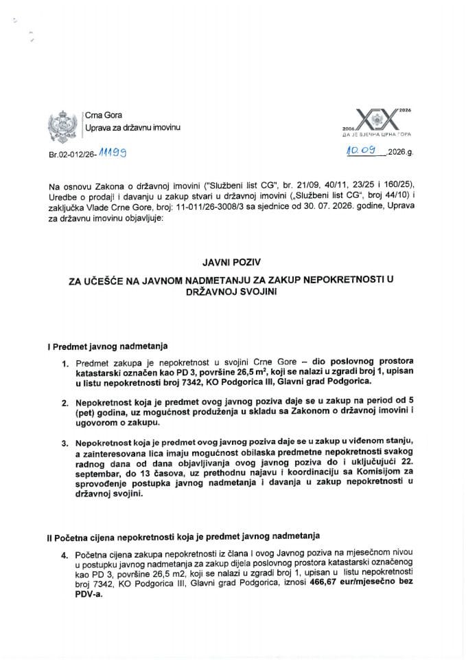 javni poziv poslovni prostor Uprava za drzavnu imovinu