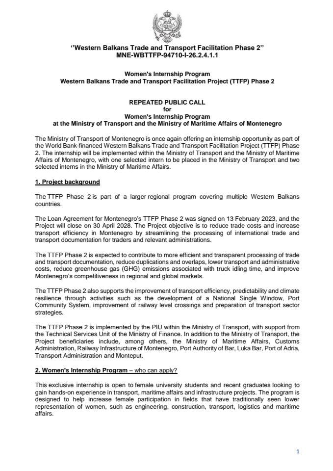 Repeated Public call for Women Internsip Program