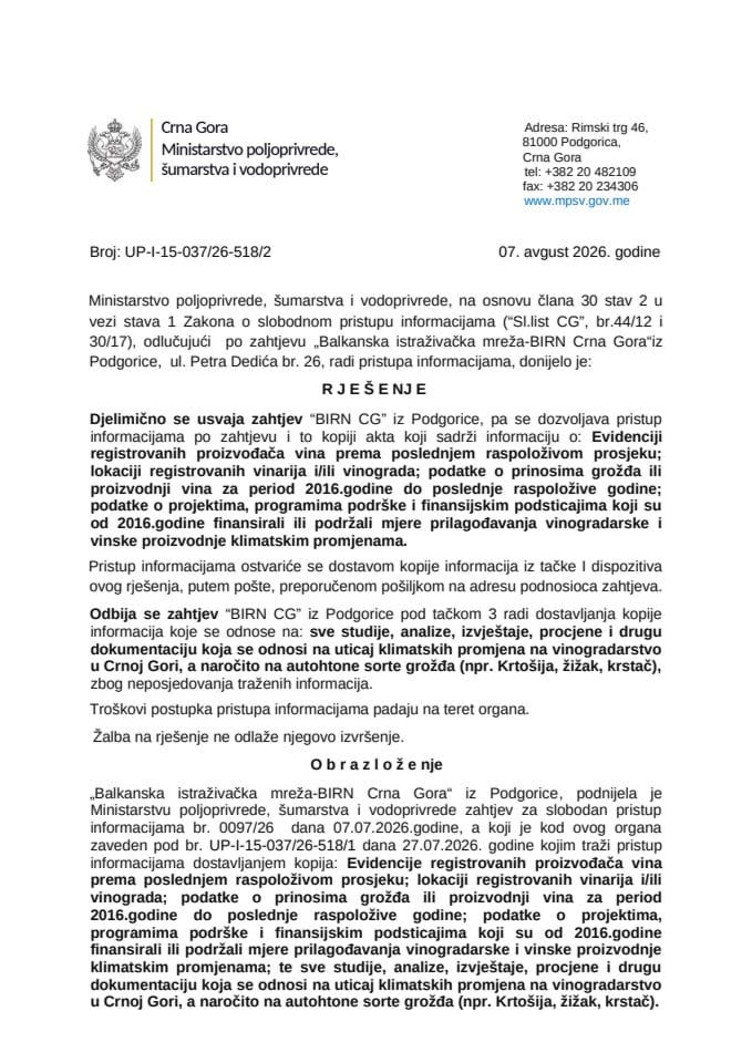 Rjesenje usvojen zahtjev BIRN cg  UP-I-15-037-26-518-2