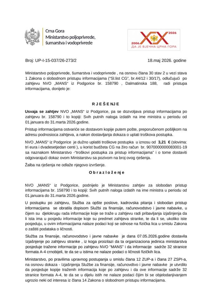 Rješenje usvojen troškovi MANS UP-I-15-037-26-273-2