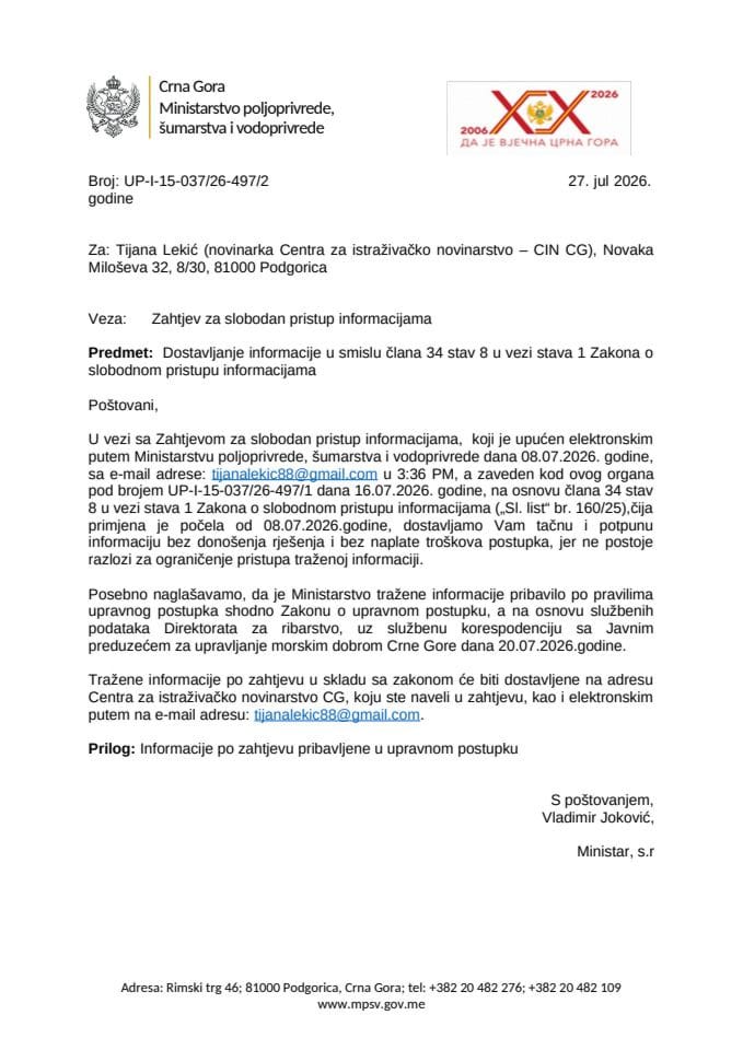 Usvojen zahtjev Tijana Lekić Cin-Cg UP-I-15-037-26-497-2 novi zakon