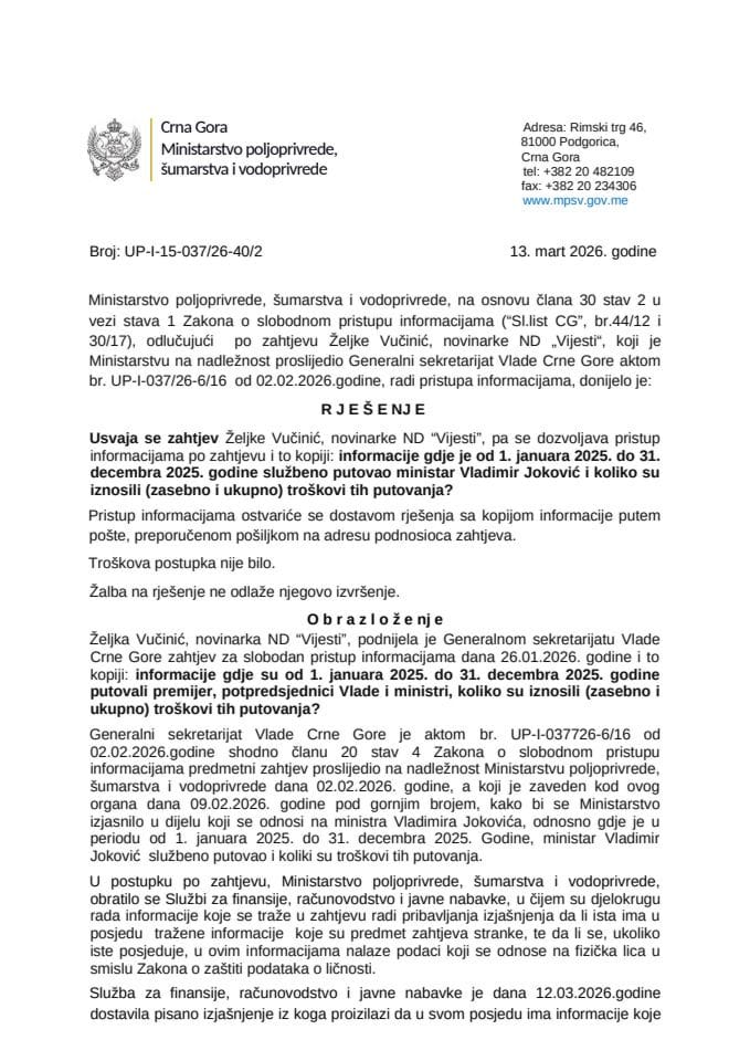 Rjesenje Željka Vučinić  UP-I-15-037-26-40-2