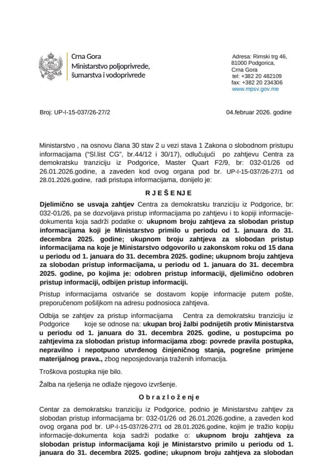 Rješenje Mans djelimično usvojen  UP-I-16-037-26-27-2