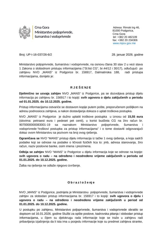 Rješenje MANS djelimično usvojen UP-I-16-037-26-6-2