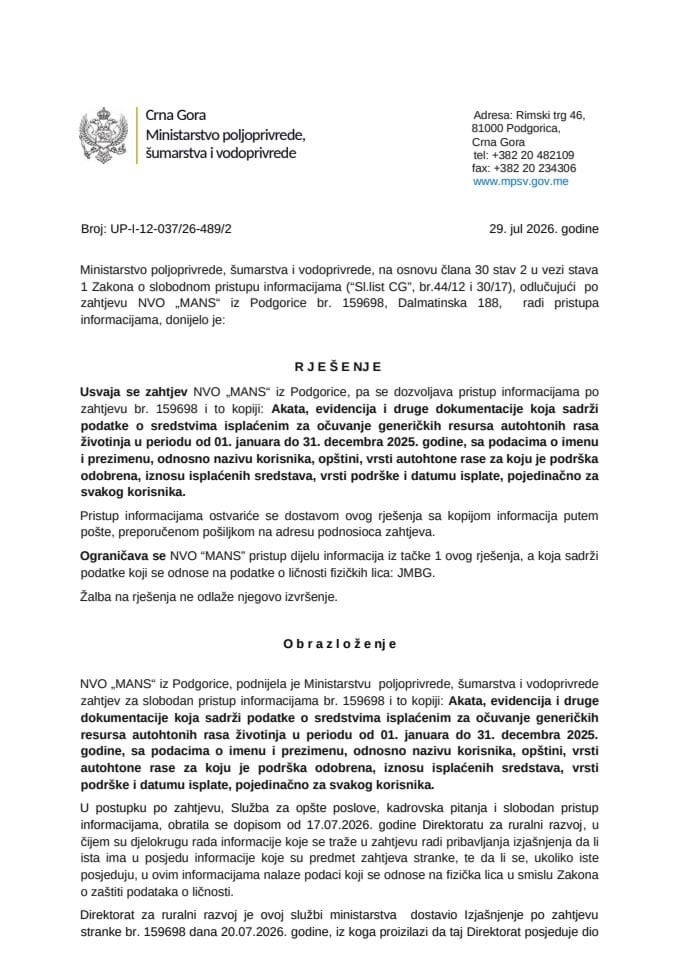 Rješenje MANS usvojen UP-I-12-037-26-489-2