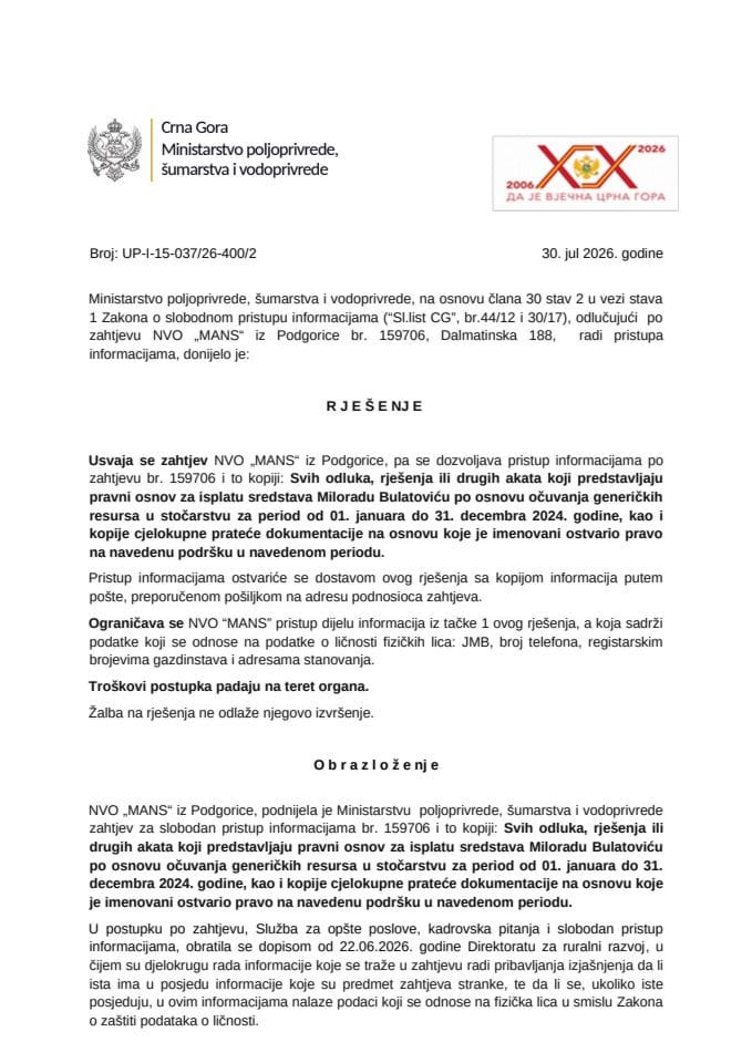 Rješenje MANS usvojen UP-I-15-037-26-400-2