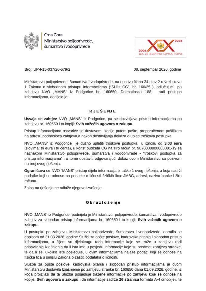 Rješenje MANS usvojen UP-I-15-037-26-579-2