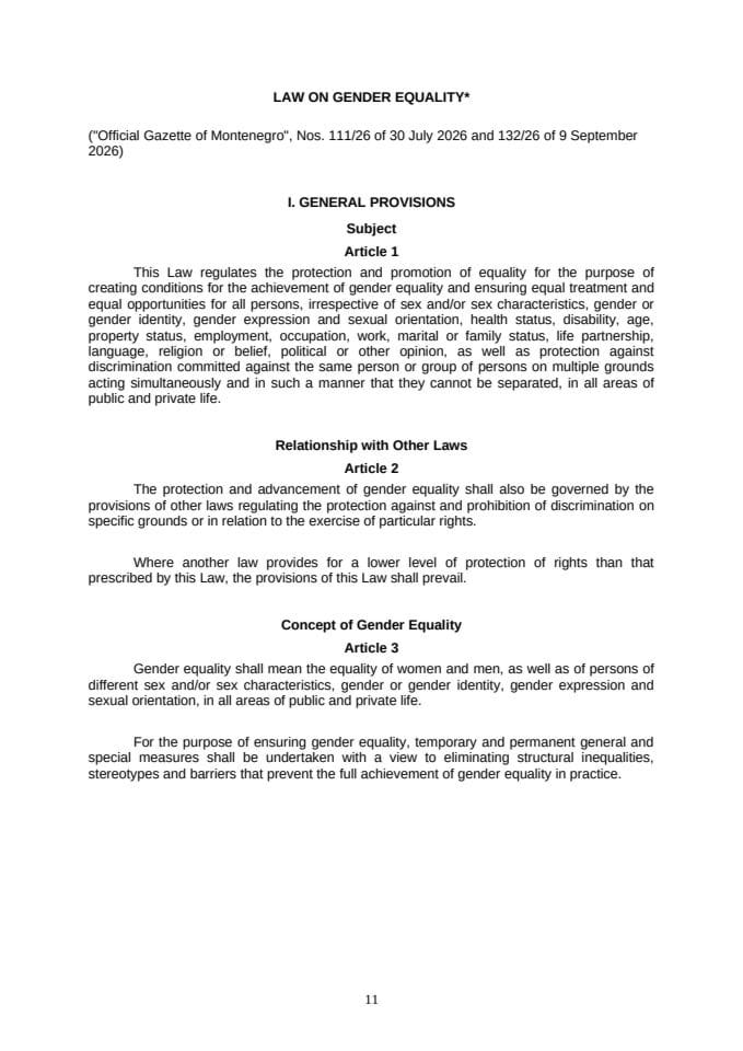 Law  on Gender Equality - Official Gazette 2026