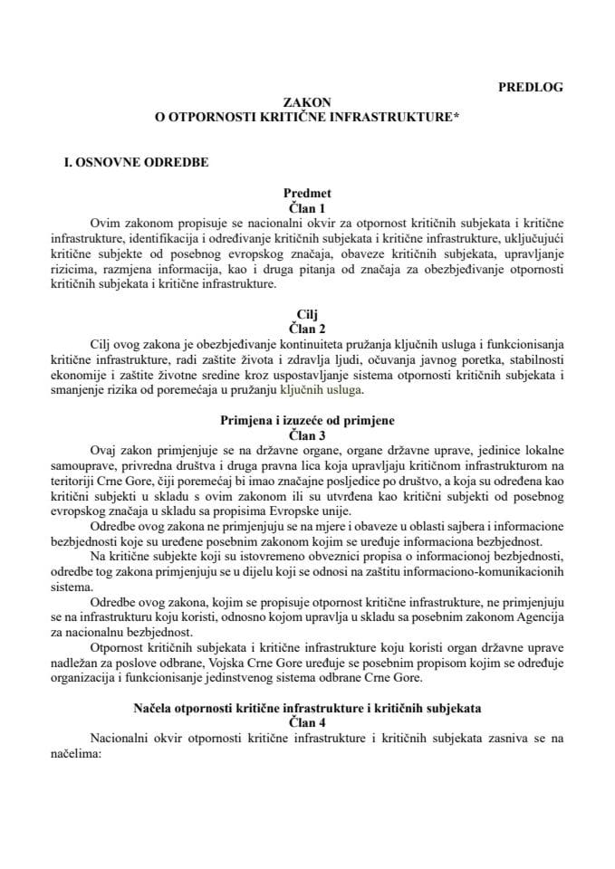 Предлог закона о отпорности критичне инфраструктуре* с Извјештајем са јавне расправе