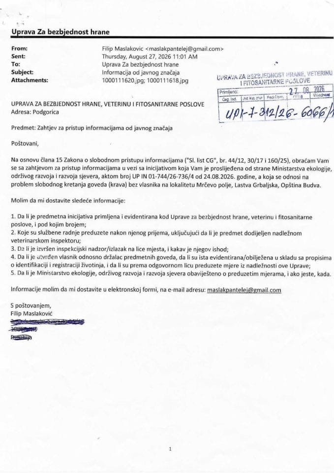 Rješenje UPI-7-312/26-6066/2 sa informacijom