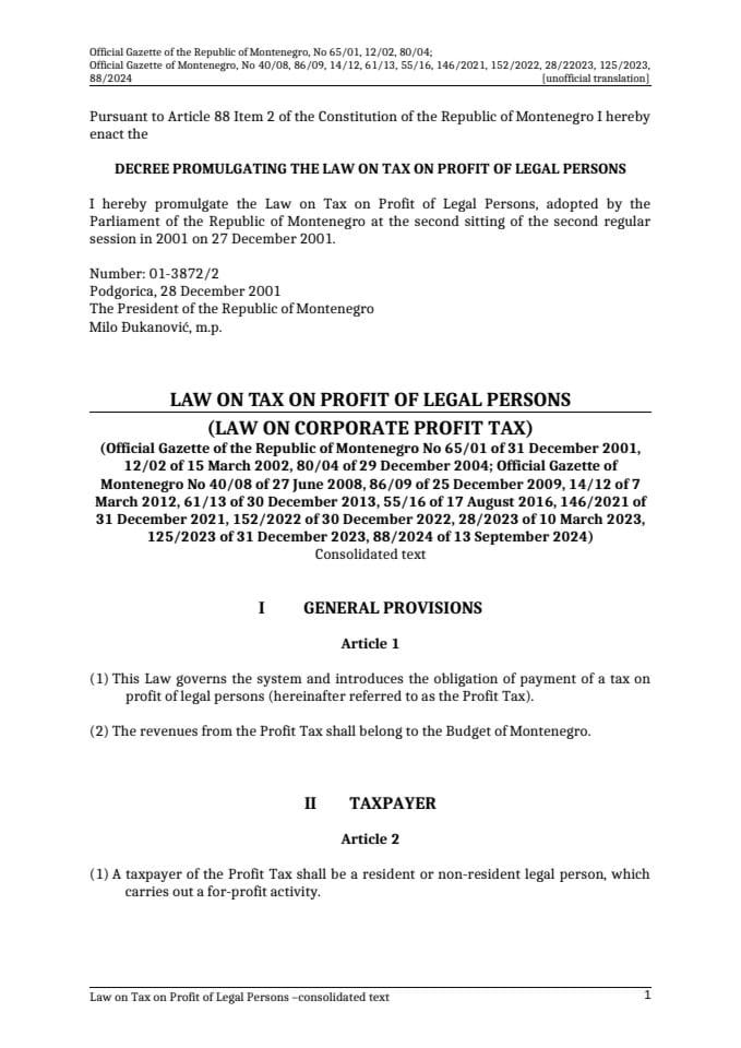 Law on Corporate Profit Tax - OG MN 88-2024 ENG