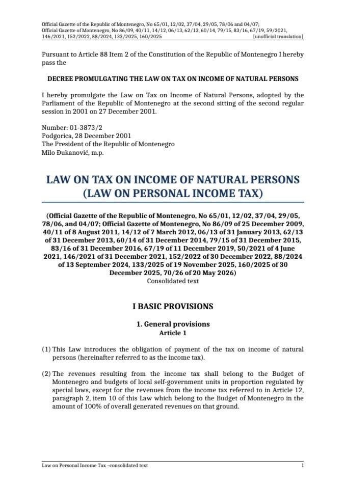 Law on Personal Income Tax - OGMN 160-2025 ENG