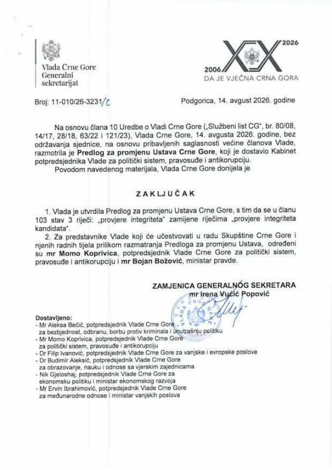 Predlog za promjenu Ustava Crne Gore - zaključci